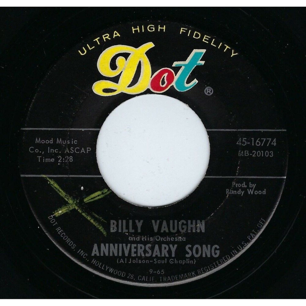 Billy Vaughn 45 Anniversary Song / Please on Dot VG+ Easy Listening
